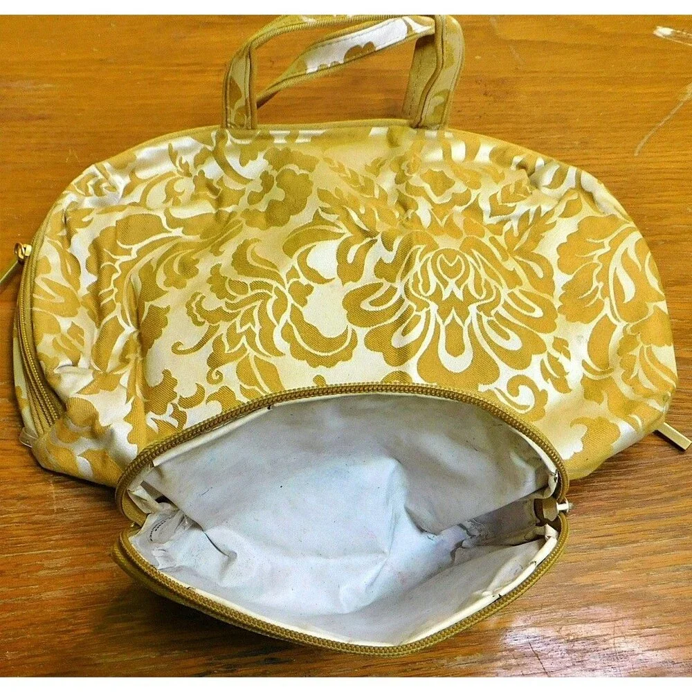 Pair of Vintage Gold and White Patterned Makeup Bags